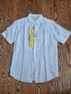 Men's White Short-Sleeve Weatherproof Vintage Button-Down Shirt